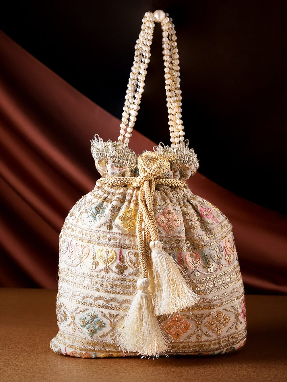 Gold & White Beaded Sequin Potli Bag Wedding Bag/evening 