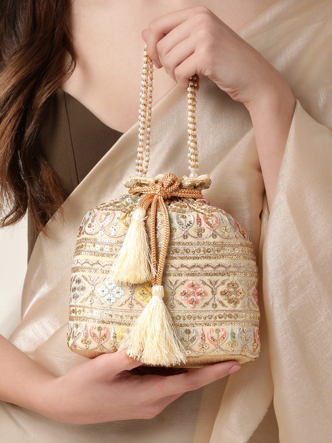 Gold & White Beaded Sequin Potli Bag Wedding Bag/evening 