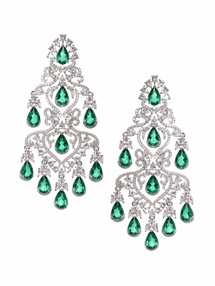 Rubans Emerald Elegance Green and Silver AD Earring Earrings