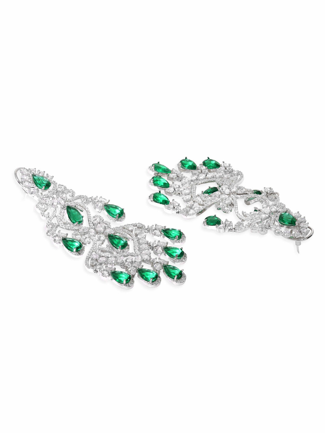 Rubans Emerald Elegance Green and Silver AD Earring Earrings