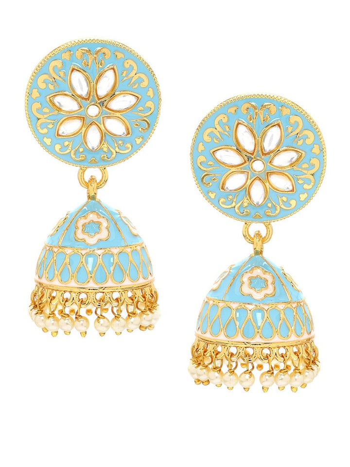 Rubans Enamel Hand Painted Stone Studded Gold Toned Jhumka Earring Earrings