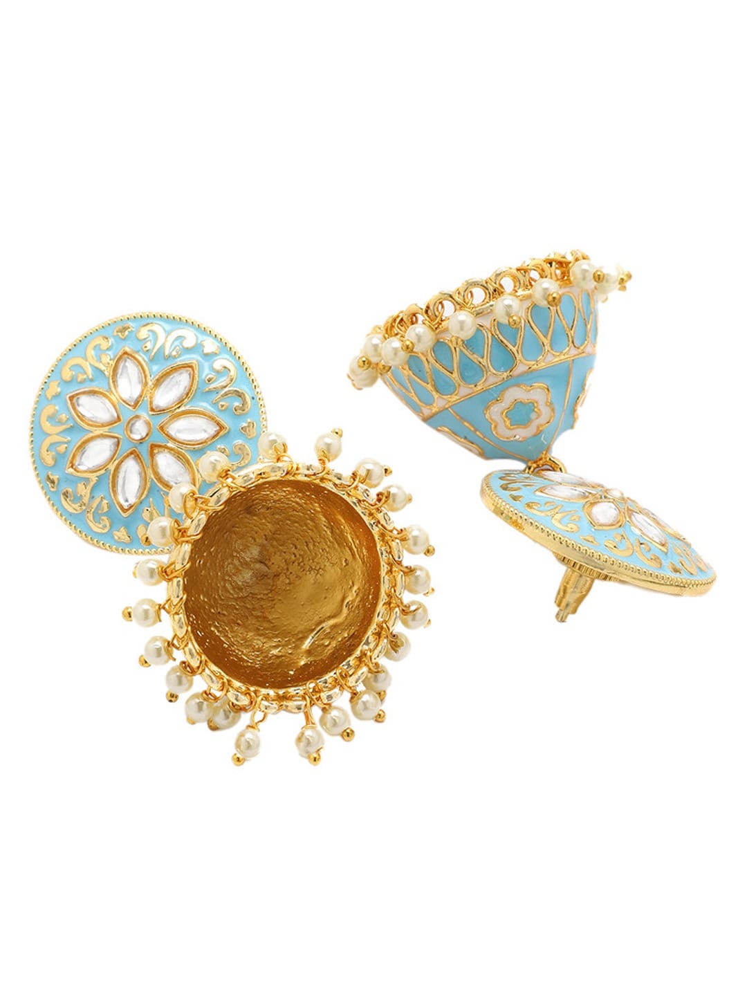 Rubans Enamel Hand Painted Stone Studded Gold Toned Jhumka Earring Earrings