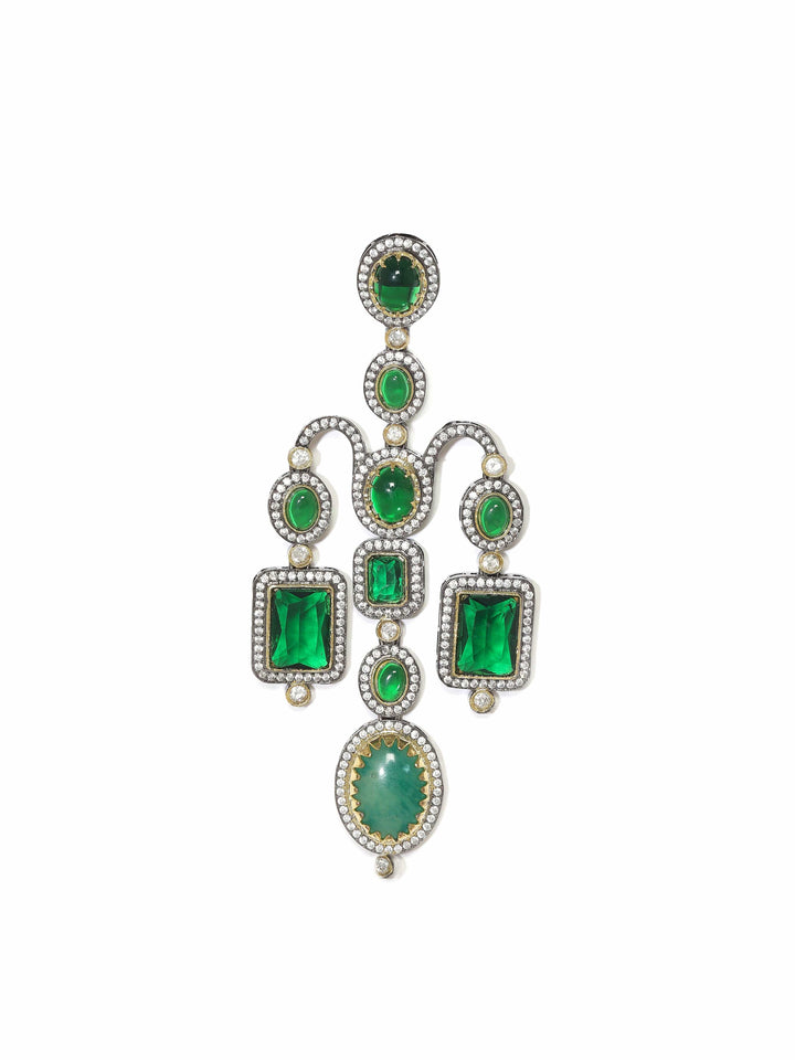 Rubans Enchanted Emerald Cascade: Green Stone Long AD Drop Earrings Earrings