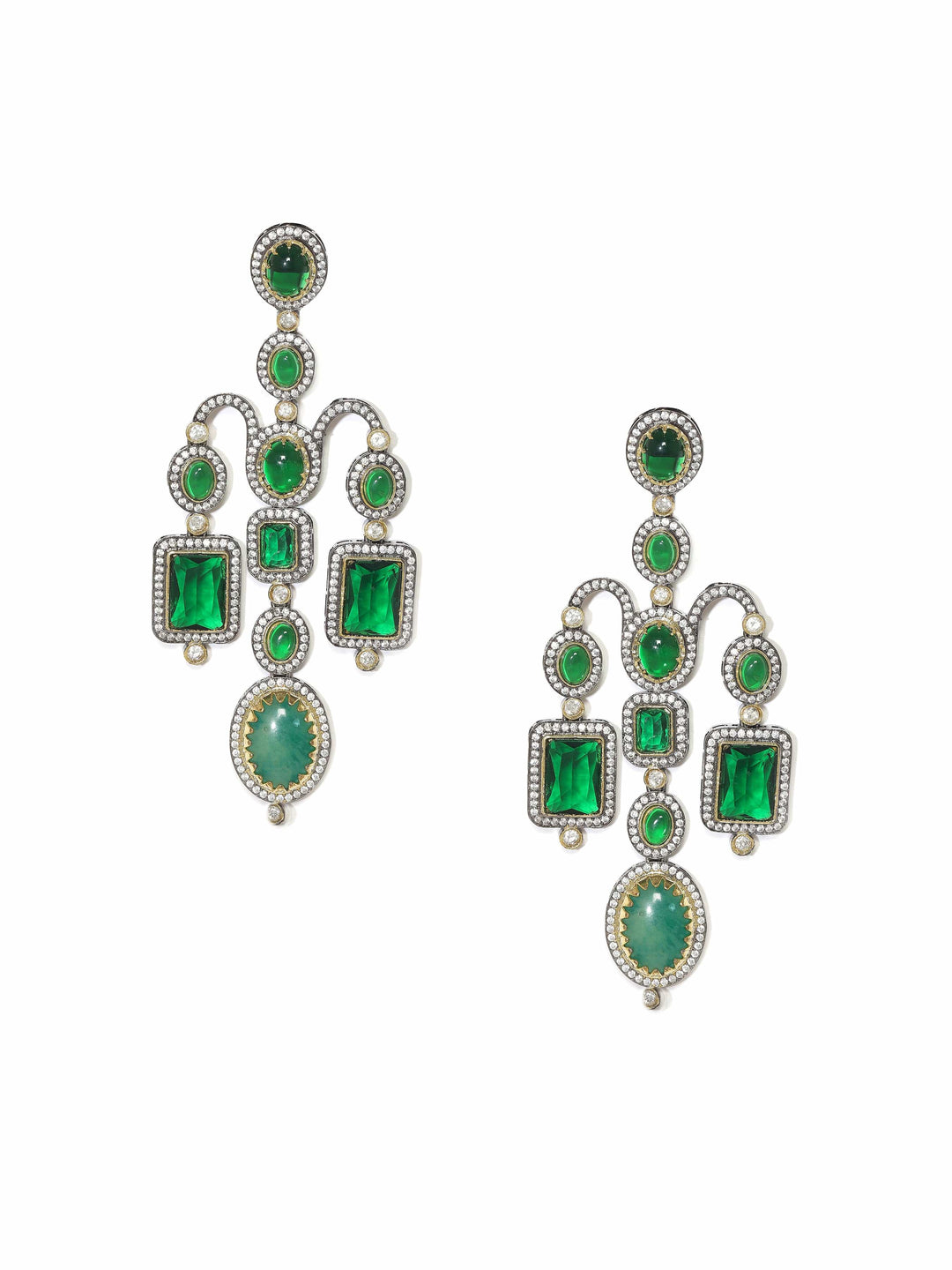 Rubans Enchanted Emerald Cascade: Green Stone Long AD Drop Earrings Earrings