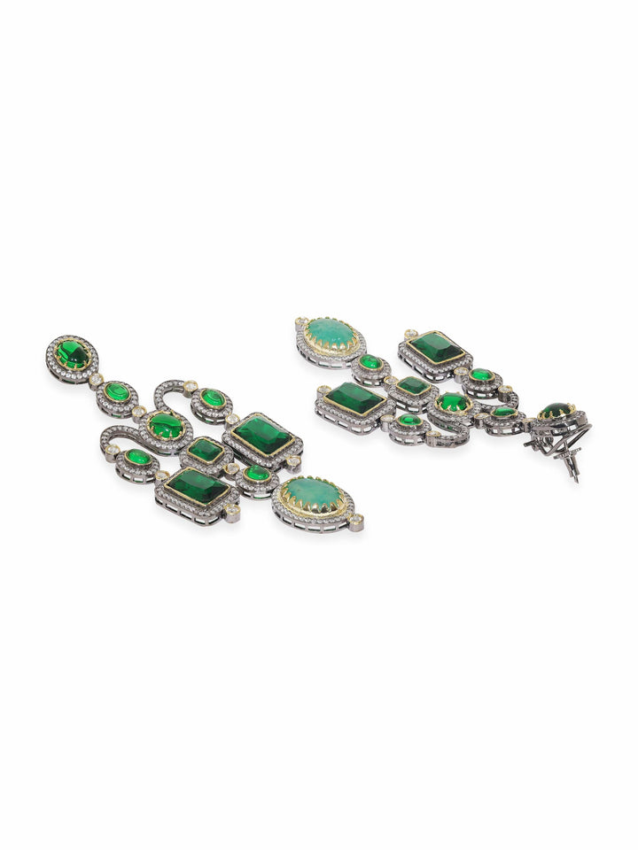 Rubans Enchanted Emerald Cascade: Green Stone Long AD Drop Earrings Earrings