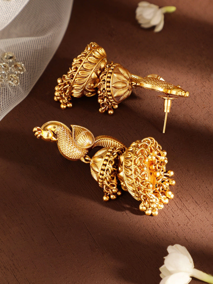 Rubans Enchanting  22k Gold plated Peacock Design Jhumka Treasures Earrings