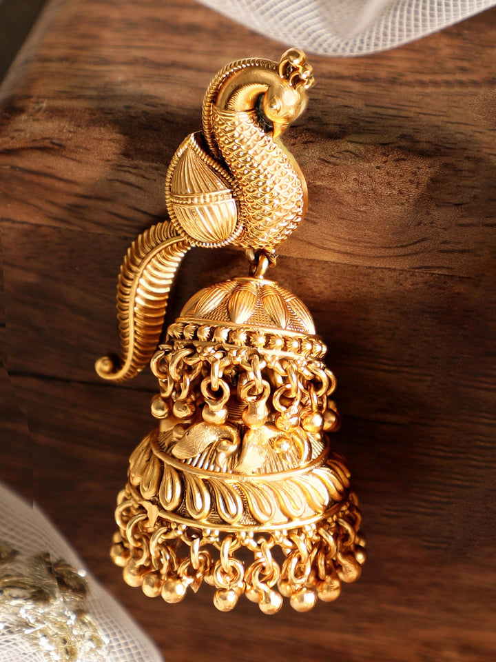 Rubans Enchanting  22k Gold plated Peacock Design Jhumka Treasures Earrings