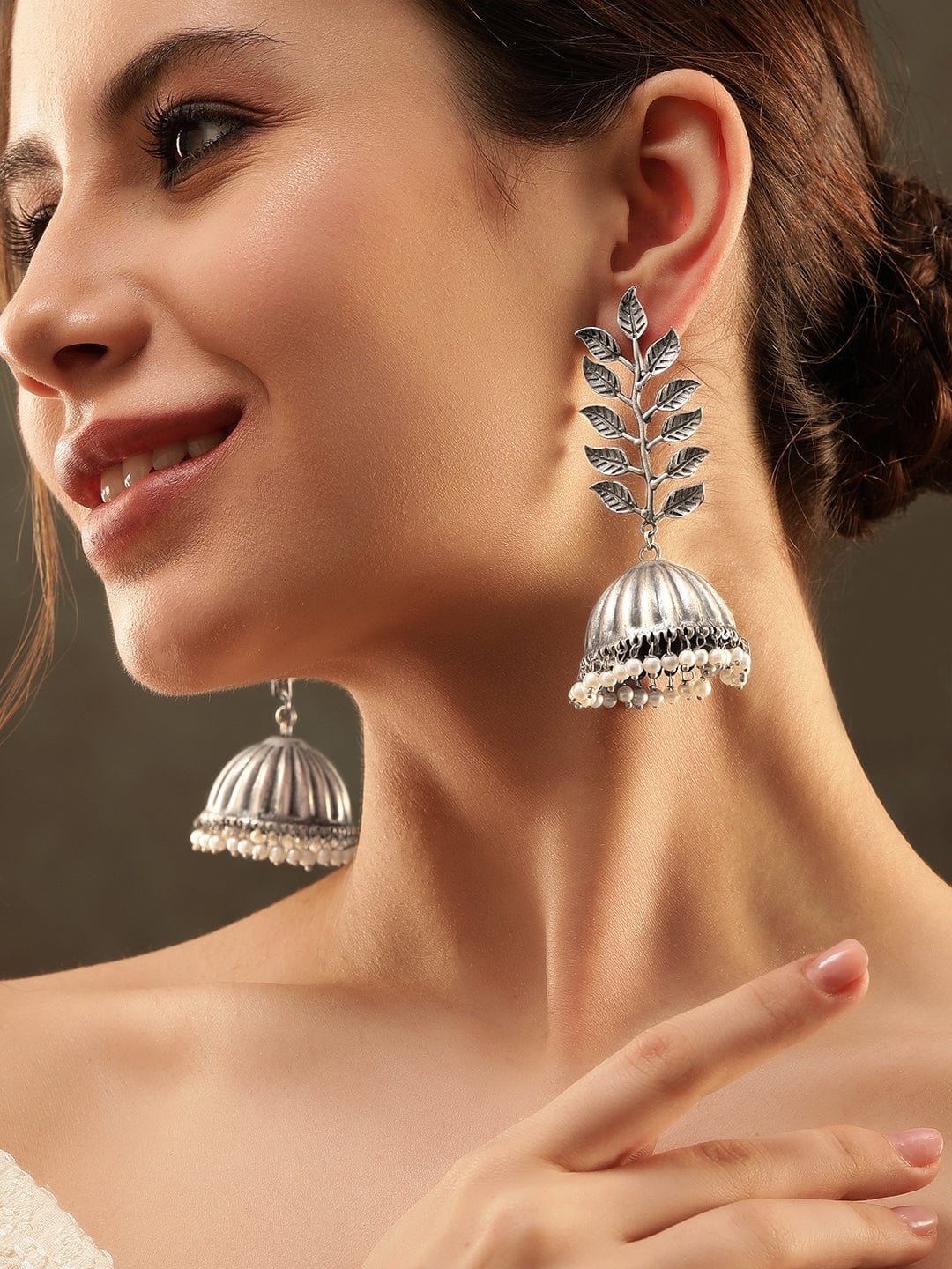 Rubans Enchanting Oxidized Silver Jhumka Earrings Earrings