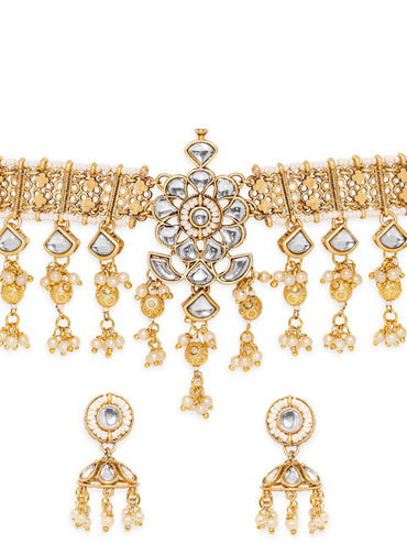 Rubans Enchanting Radiance 22K Gold Plated Kundan and Pearl beaded Choker jewelry Set Jewellery Sets