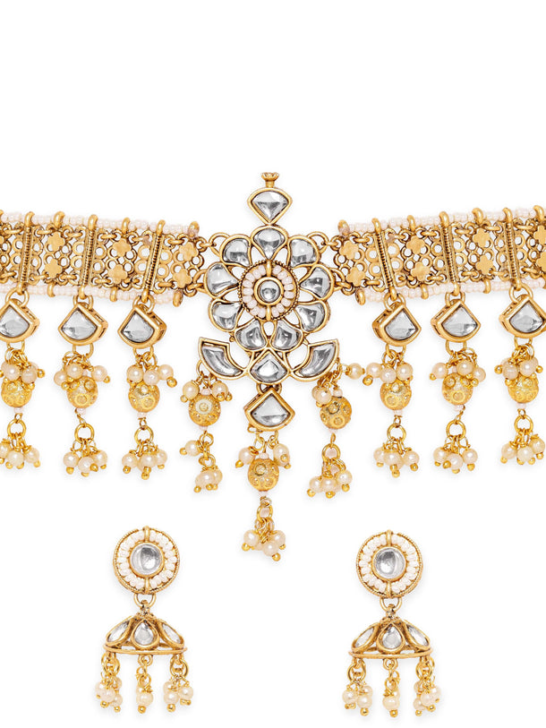 Rubans Enchanting Radiance 22K Gold Plated Kundan and Pearl beaded Choker jewelry Set Jewellery Sets