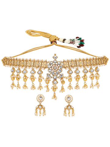 Rubans Enchanting Radiance 22K Gold Plated Kundan and Pearl beaded Choker jewelry Set Jewellery Sets