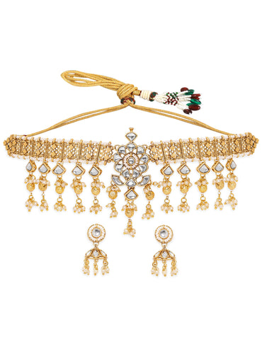Rubans Enchanting Radiance 22K Gold Plated Kundan and Pearl beaded Choker jewelry Set Jewellery Sets
