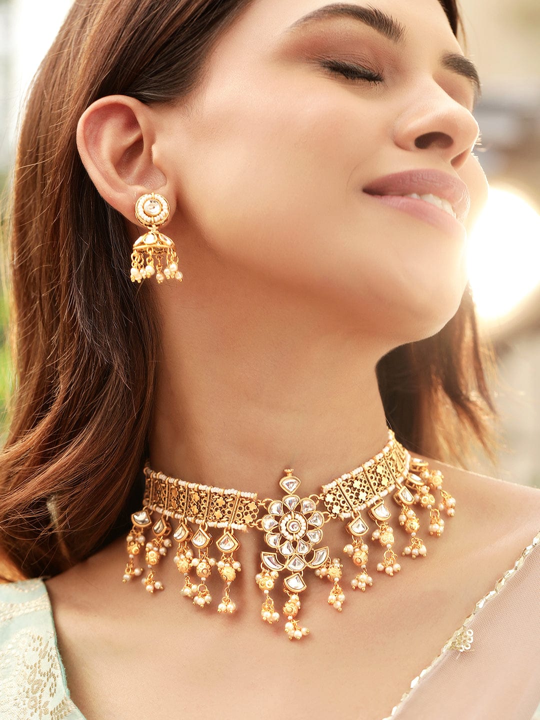 Rubans Enchanting Radiance 22K Gold Plated Kundan and Pearl beaded Choker jewelry Set Jewellery Sets