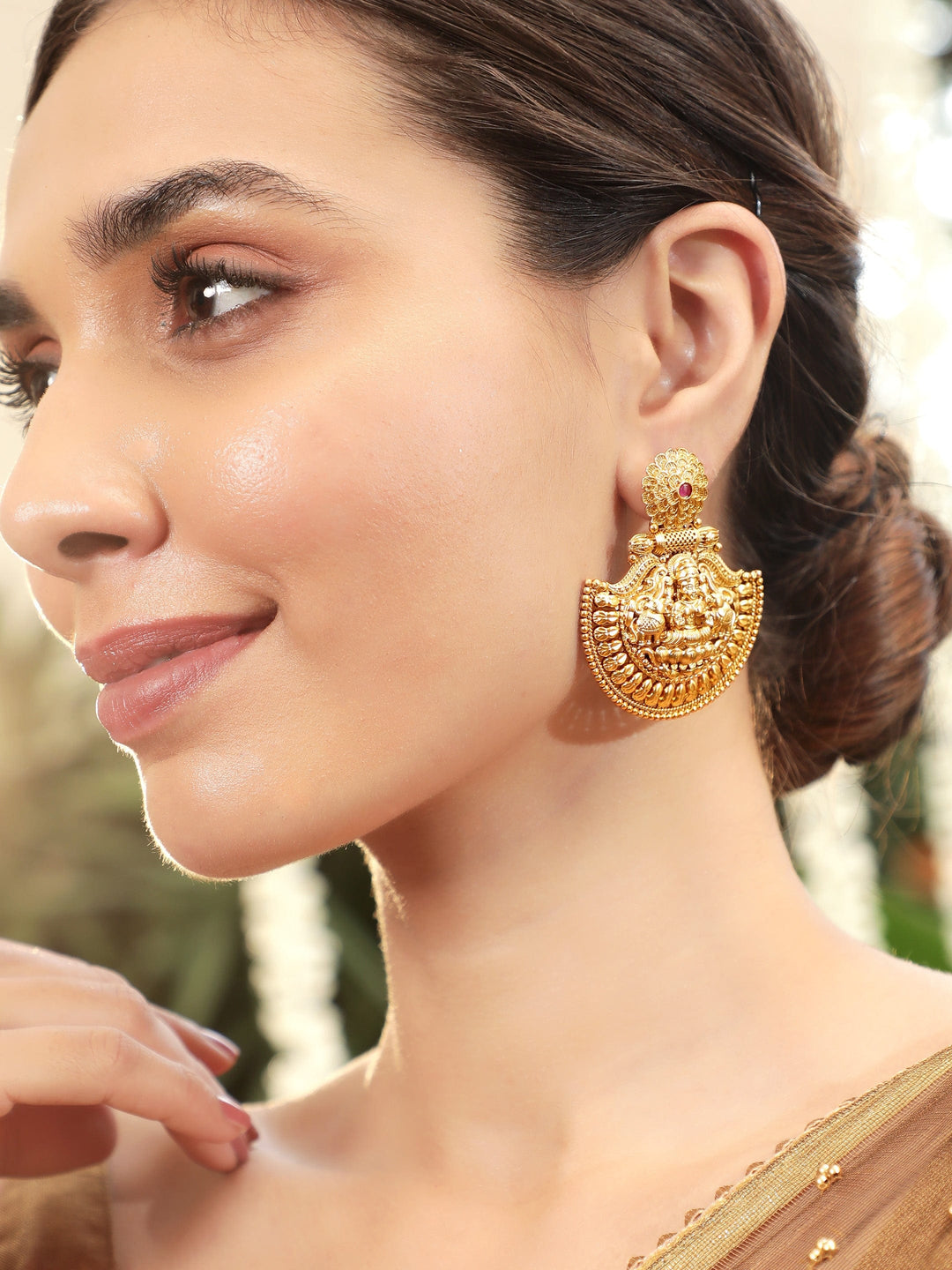 Rubans Eternal Grace 22k Gold-Plated Temple Chandbali Earrings Earrings