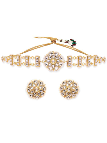 Rubans Ethereal Elegance 22K Gold Plated Kundan and Pearl beaded Choker jewelry Set Jewellery Sets