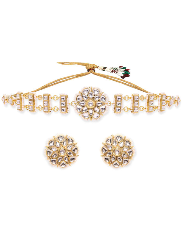 Rubans Ethereal Elegance 22K Gold Plated Kundan and Pearl beaded Choker jewelry Set Jewellery Sets