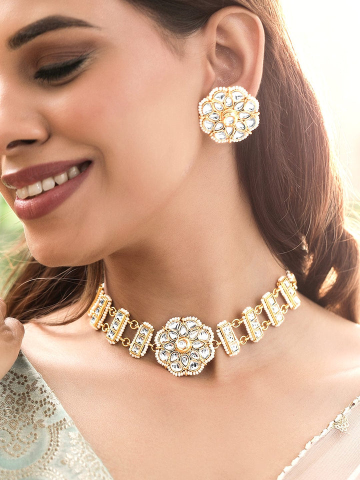 Rubans Ethereal Elegance 22K Gold Plated Kundan and Pearl beaded Choker jewelry Set Jewellery Sets