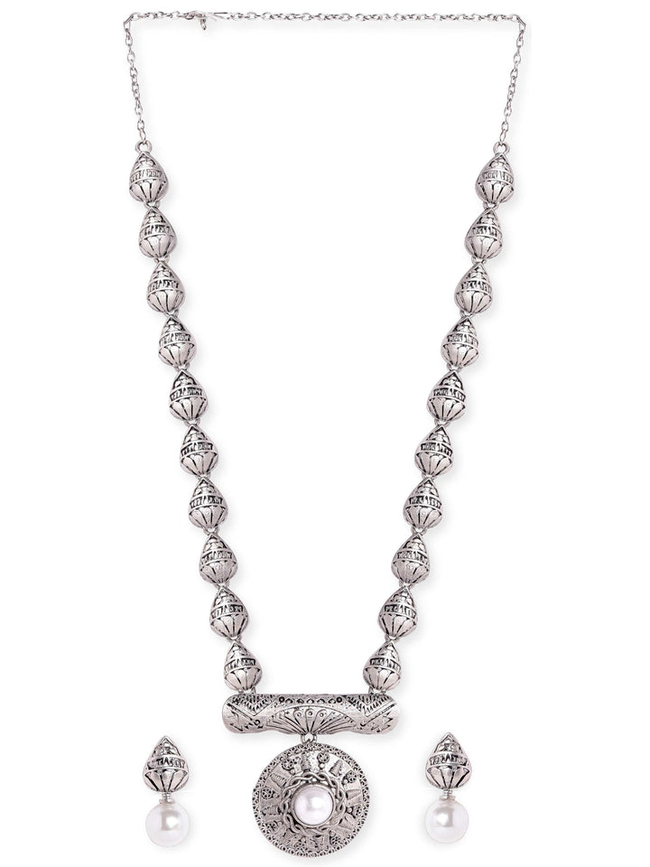 Rubans Ethereal Elegance Oxidized Silver-Plated Beaded Jewelry Set Jewellery Sets