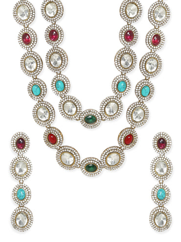 Rubans Ethereal Layers: Reverse AD & Kudan Stone Layered Necklace Set Jewellery Sets