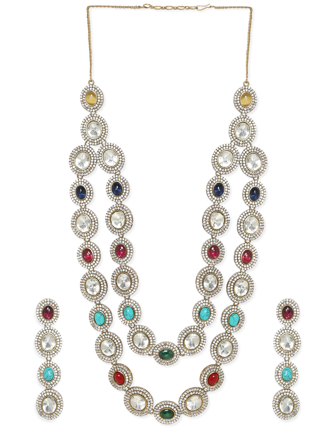 Rubans Ethereal Layers: Reverse AD & Kudan Stone Layered Necklace Set Jewellery Sets