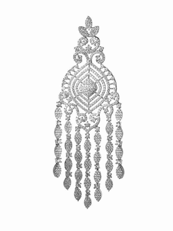 Rubans Ethereal Sparkle Rhodium Plated Zirconia Studded Chandelier Earrings Earrings