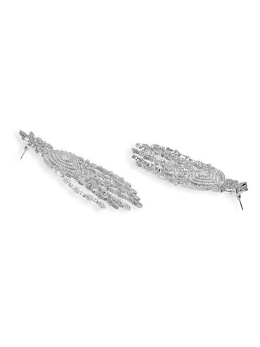 Rubans Ethereal Sparkle Rhodium Plated Zirconia Studded Chandelier Earrings Earrings