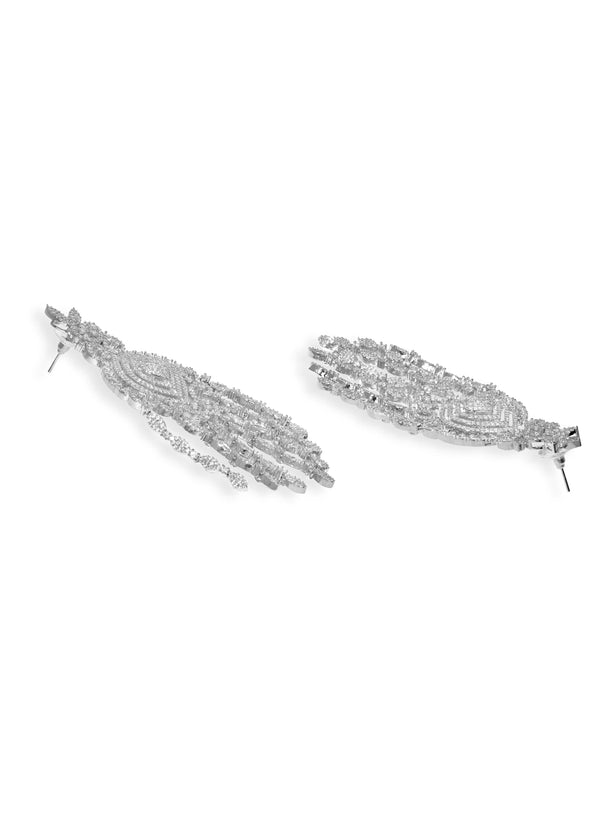 Rubans Ethereal Sparkle Rhodium Plated Zirconia Studded Chandelier Earrings Earrings