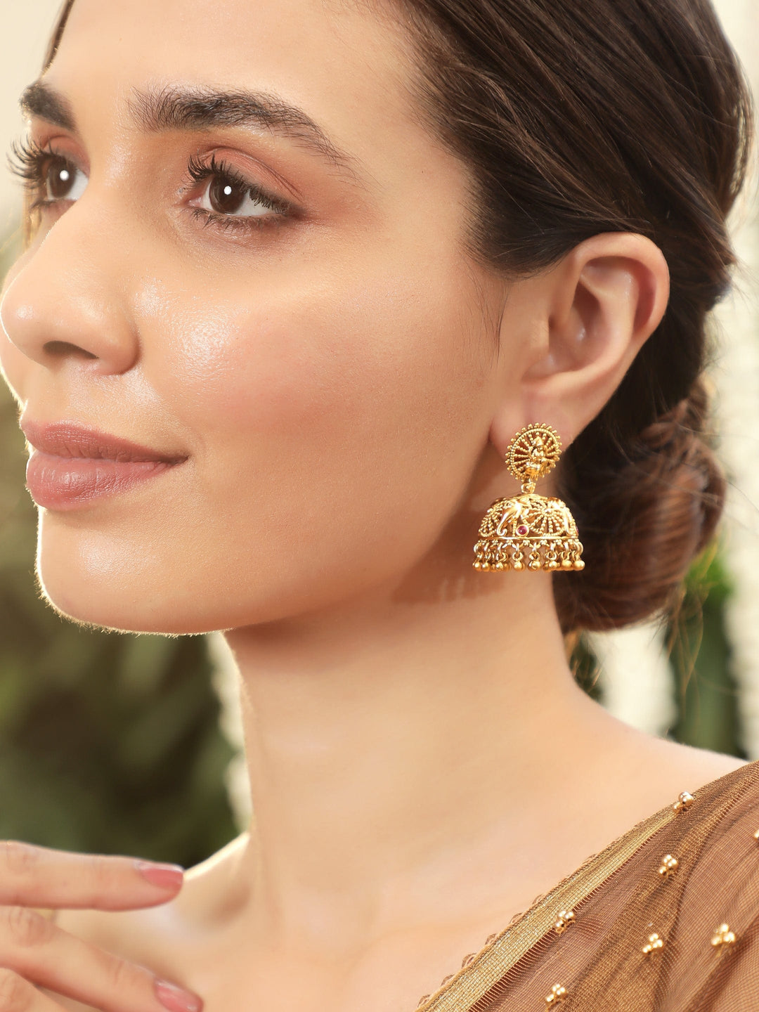 Rubans Exquisite 22k Gold-Plated Temple Floral Jhumka Earrings Earrings