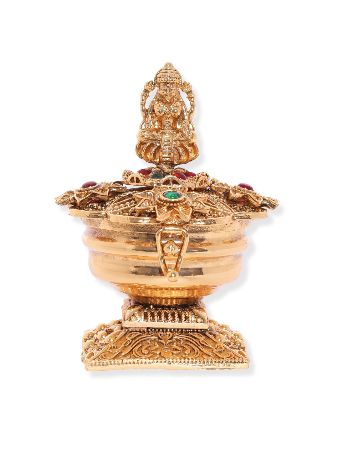 Rubans Exquisite 24K Gold-Plated Kumkum Box with Laxmi Goddess Motif Kumkum Box