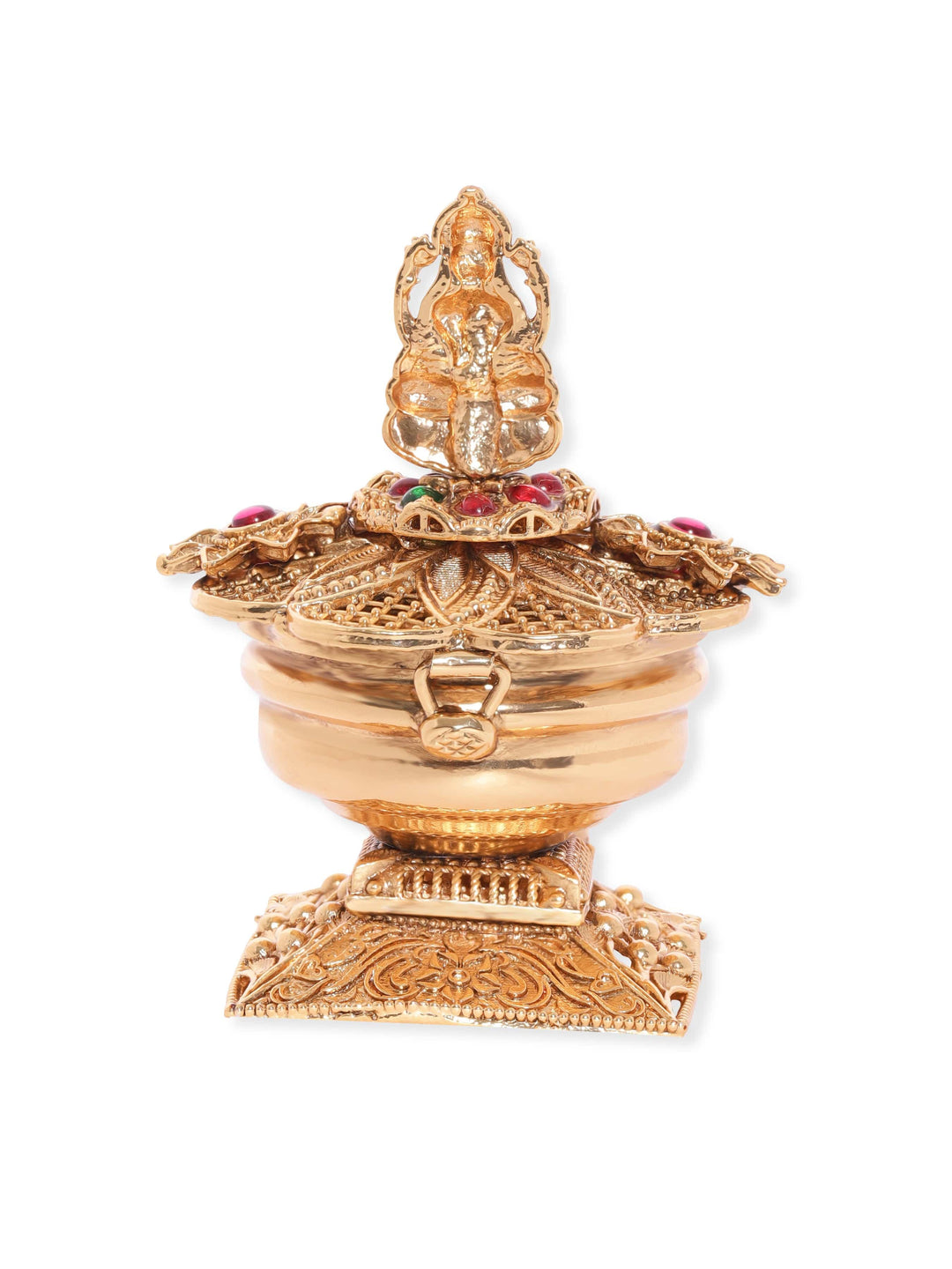 Rubans Exquisite 24K Gold-Plated Kumkum Box with Laxmi Goddess Motif Kumkum Box