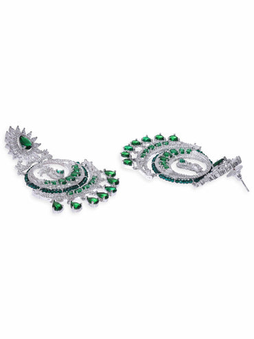 Rubans Exquisite Elegance Rhodium Plated Zirconia and Emerald studded Chandbali Earrings Earrings