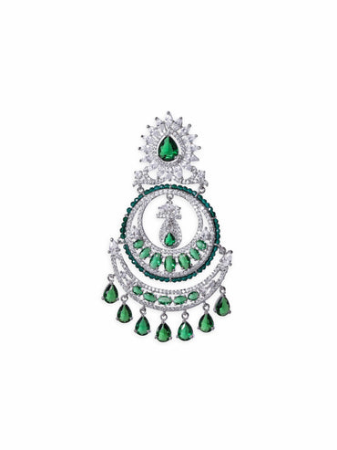 Rubans Exquisite Elegance Rhodium Plated Zirconia and Emerald studded Chandbali Earrings Earrings