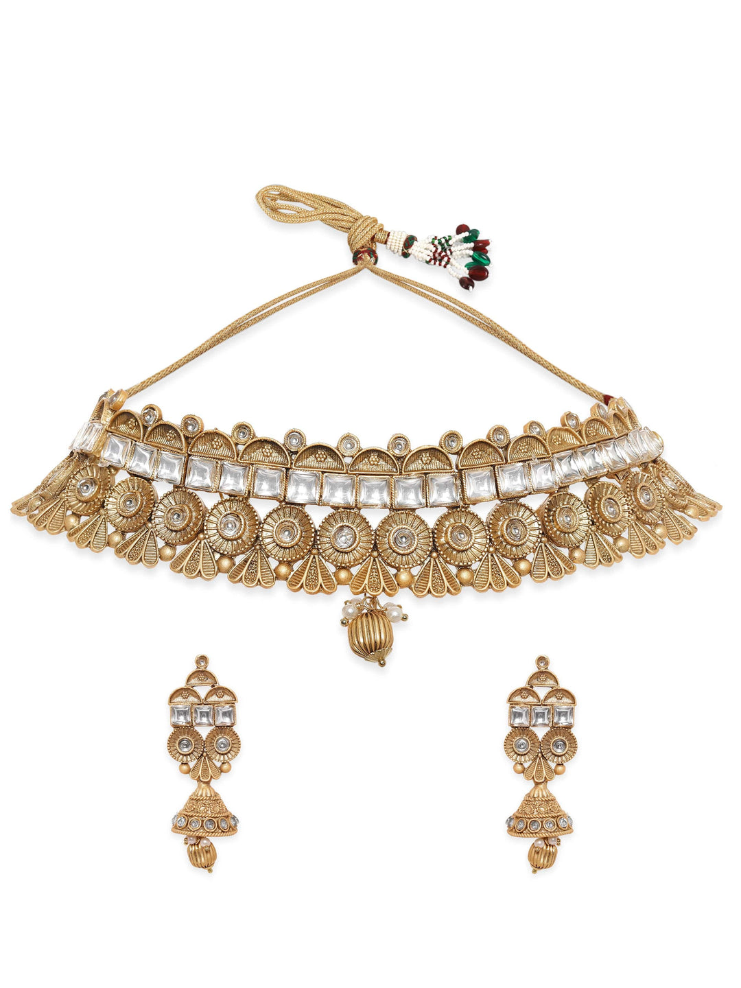 Rubans Exquisite Gold-toned choker set with white stone accents Jewellery Sets