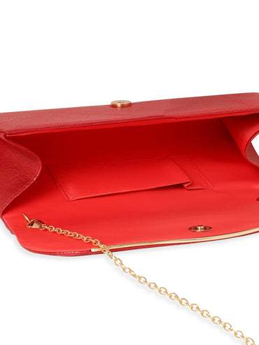 Rubans Fiery Opulence Red Textured Glossy Clutch Bag Handbag, Wallet Accessories & Clutches