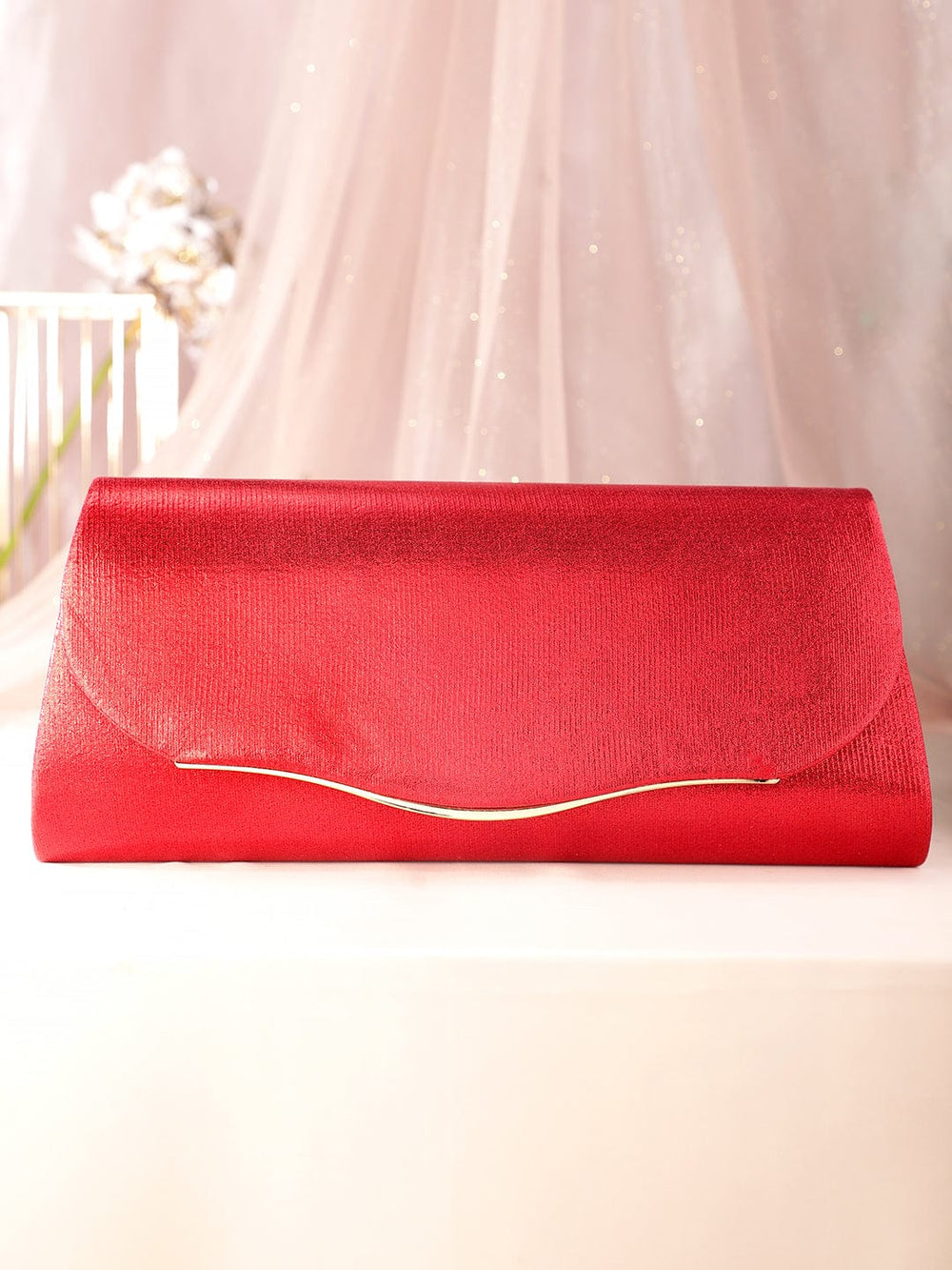 Rubans Fiery Opulence Red Textured Glossy Clutch Bag Handbag, Wallet Accessories & Clutches
