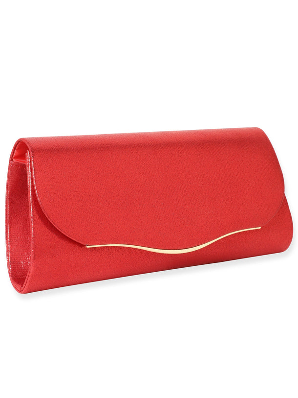 Rubans Fiery Opulence Red Textured Glossy Clutch Bag Handbag, Wallet Accessories & Clutches