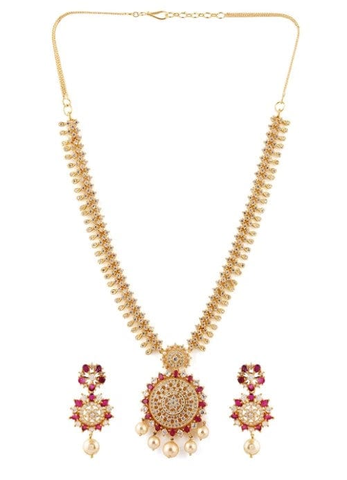 Rubans Finely Handcrafted Gold Plated CZ And Ruby Studded Necklace Set Necklace Set
