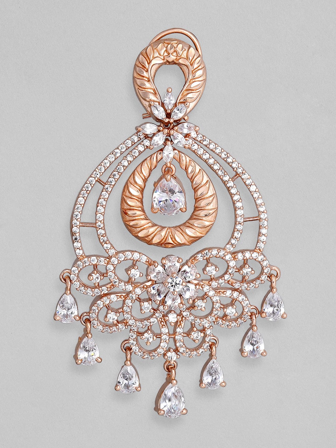Rubans Floral Zircon Studded Handcrafted Rose Gold Plated Chandbali Earrings Earrings