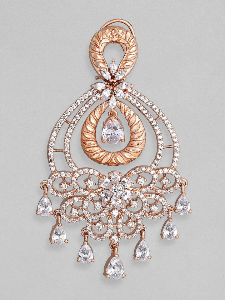 Rubans Floral Zircon Studded Handcrafted Rose Gold Plated Chandbali Earrings Earrings