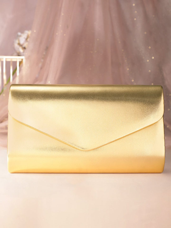 Rubans Gilded Allure Golden Glossy Finish Clutch Bag Handbag, Wallet Accessories & Clutches