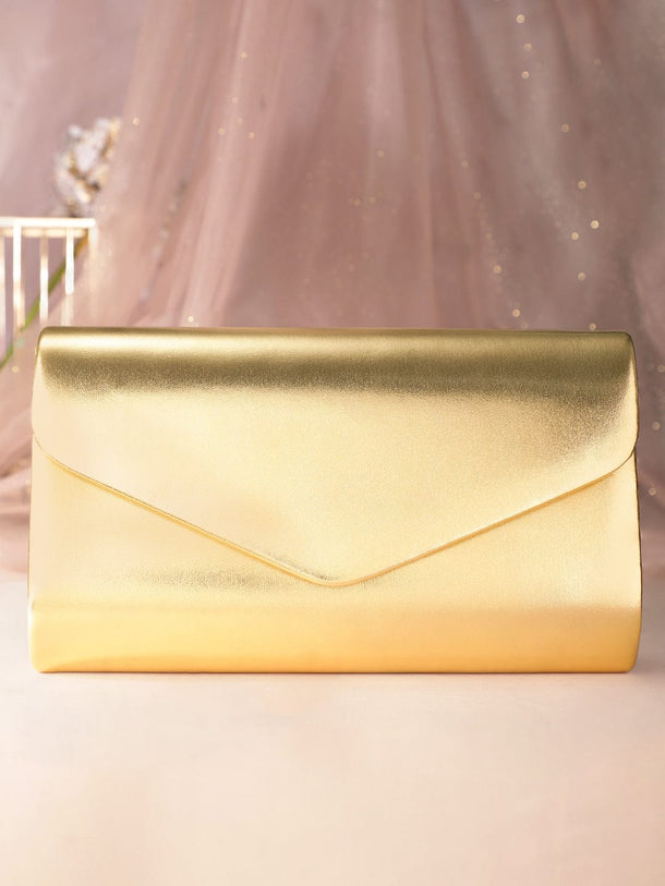 Rubans Gilded Allure Golden Glossy Finish Clutch Bag Handbag, Wallet Accessories & Clutches