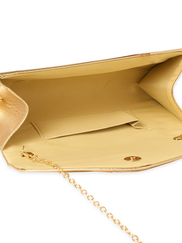 Rubans Gilded Allure Golden Glossy Finish Clutch Bag Handbag, Wallet Accessories & Clutches