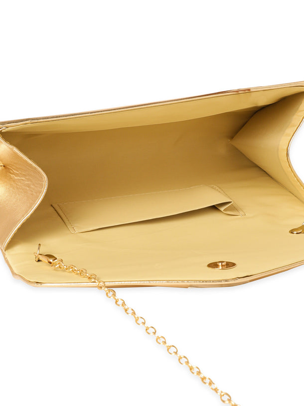 Rubans Gilded Allure Golden Glossy Finish Clutch Bag Handbag, Wallet Accessories & Clutches