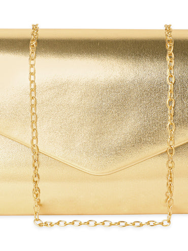 Rubans Gilded Allure Golden Glossy Finish Clutch Bag Handbag, Wallet Accessories & Clutches