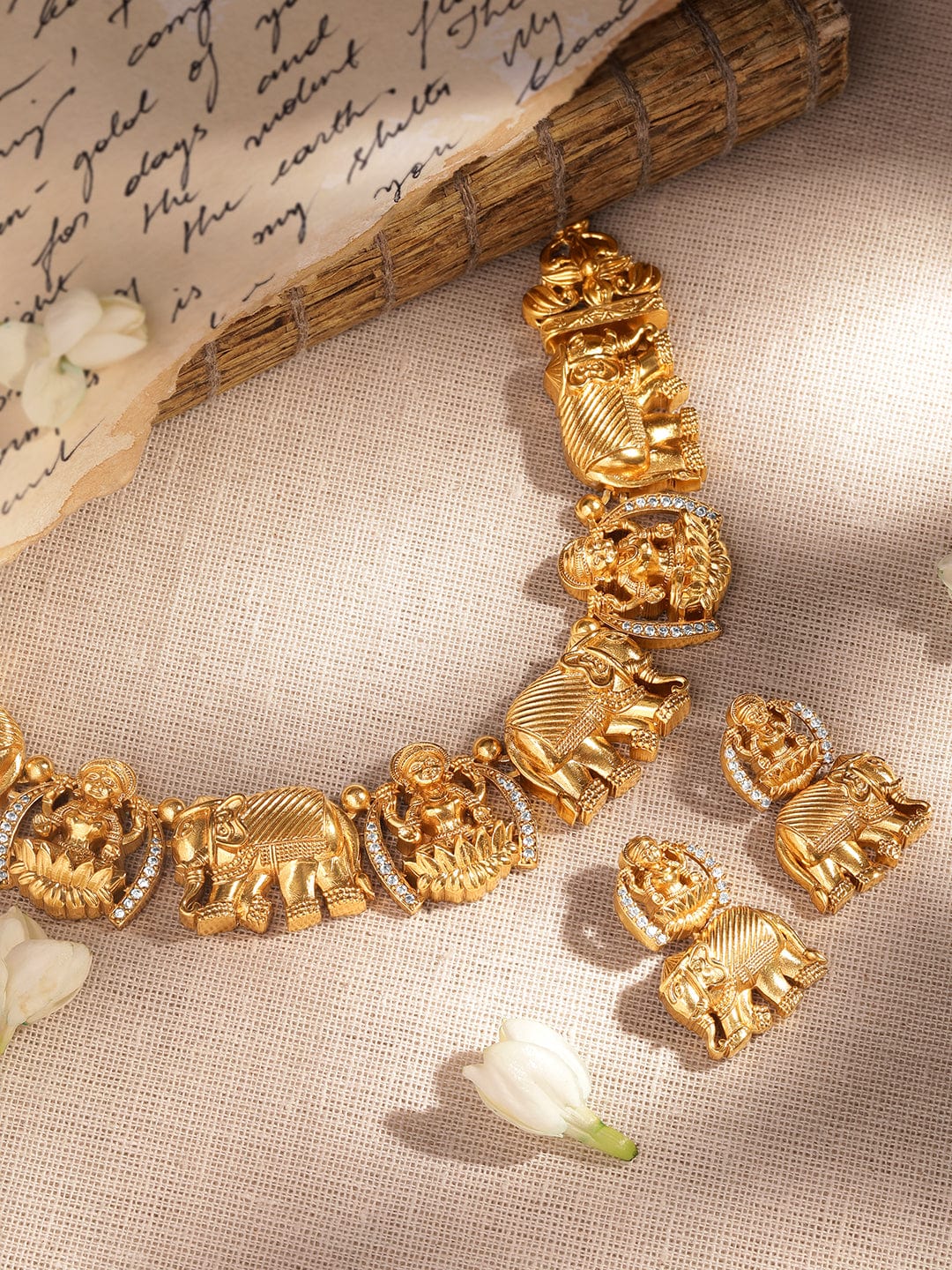 Rubans Gilded Elegance Gold-Plated AD-studded Lakshmi Designer Necklace & Earrings Necklaces, Necklace Sets, Chains & Mangalsutra