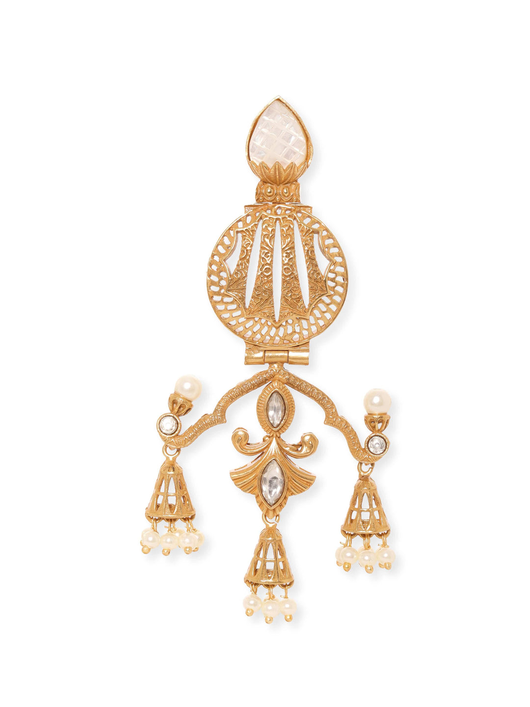 Rubans Gilded Opulence: Gold Plated Kundan Drop Earrings Earrings