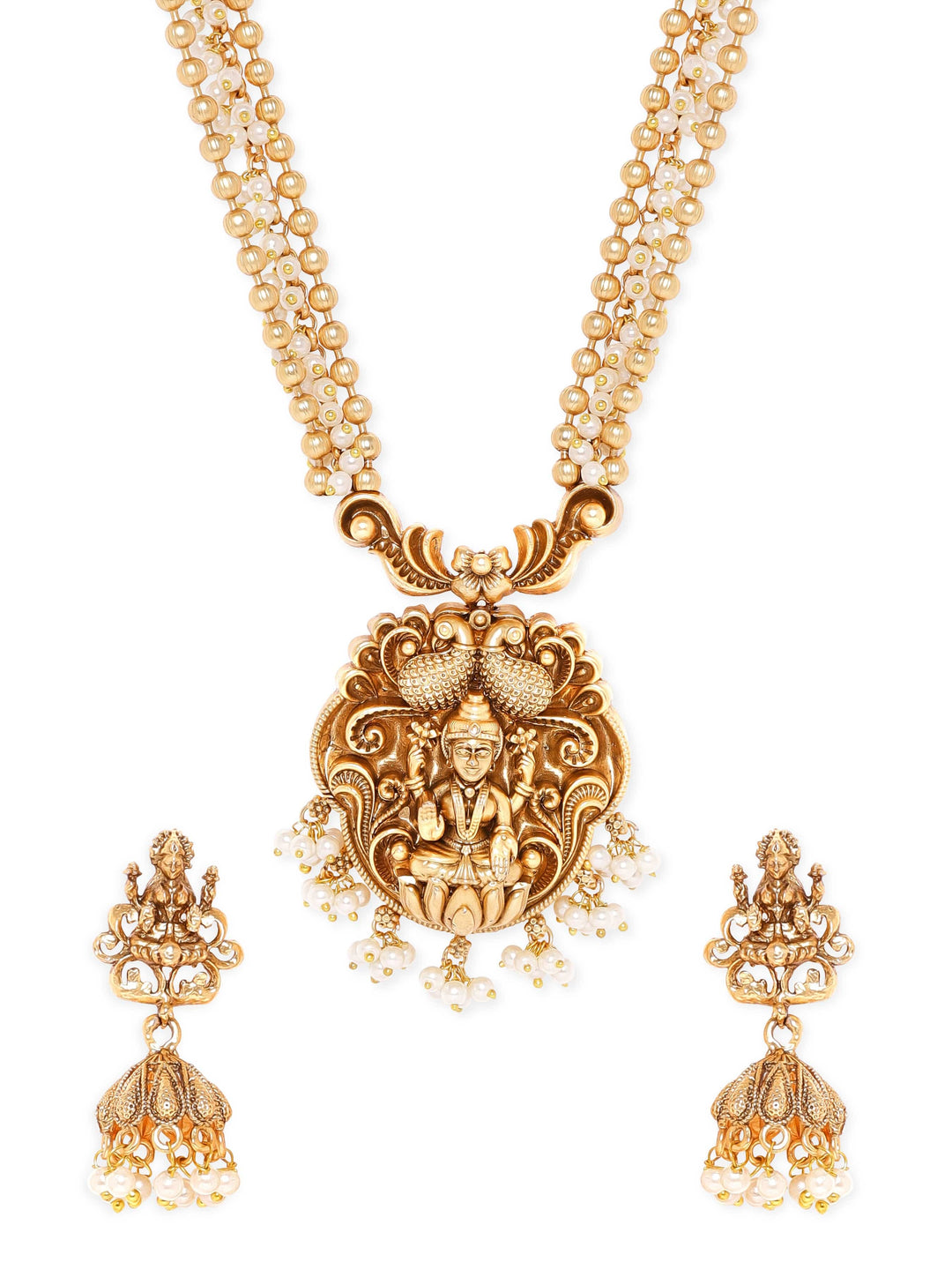 Rubans Gilded Reverence: Gold-Plated Temple Necklace Set Jewellery Sets