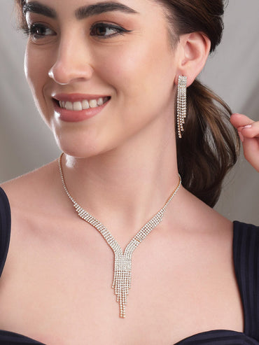 Rubans Gleaming Elegance Gold-Tone Zircon Jewellery Set Jewellery Sets