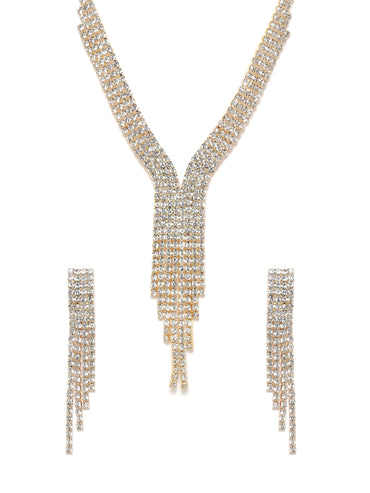 Rubans Gleaming Elegance Gold-Tone Zircon Jewellery Set Jewellery Sets