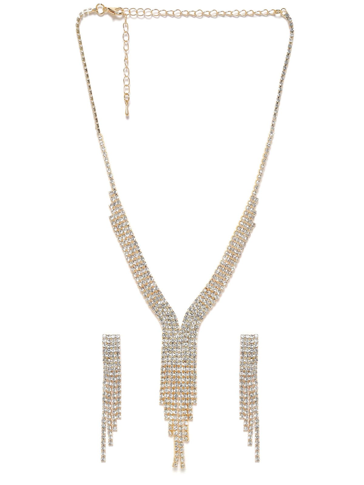 Rubans Gleaming Elegance Gold-Tone Zircon Jewellery Set Jewellery Sets